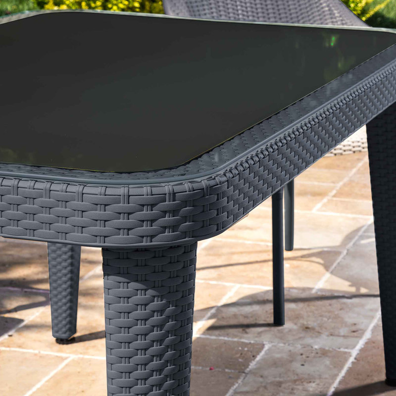 Ahuva Glass Outdoor Dining Table, 76 cm H x 90 cm L x 150 cm D, White
