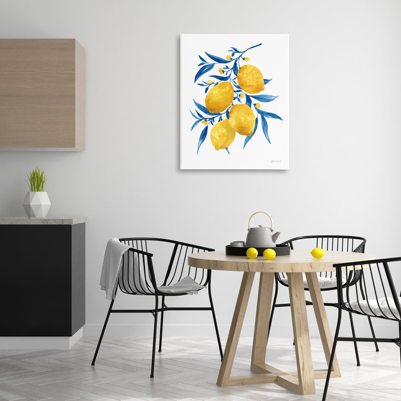 Art mural sur toile, "Blue Leaf Lemons" par Yvette St. Amant, H 40 po x l 30 po