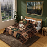 ensemble d'édredon réversible en microfibre brun / vert / beige 3 pièces