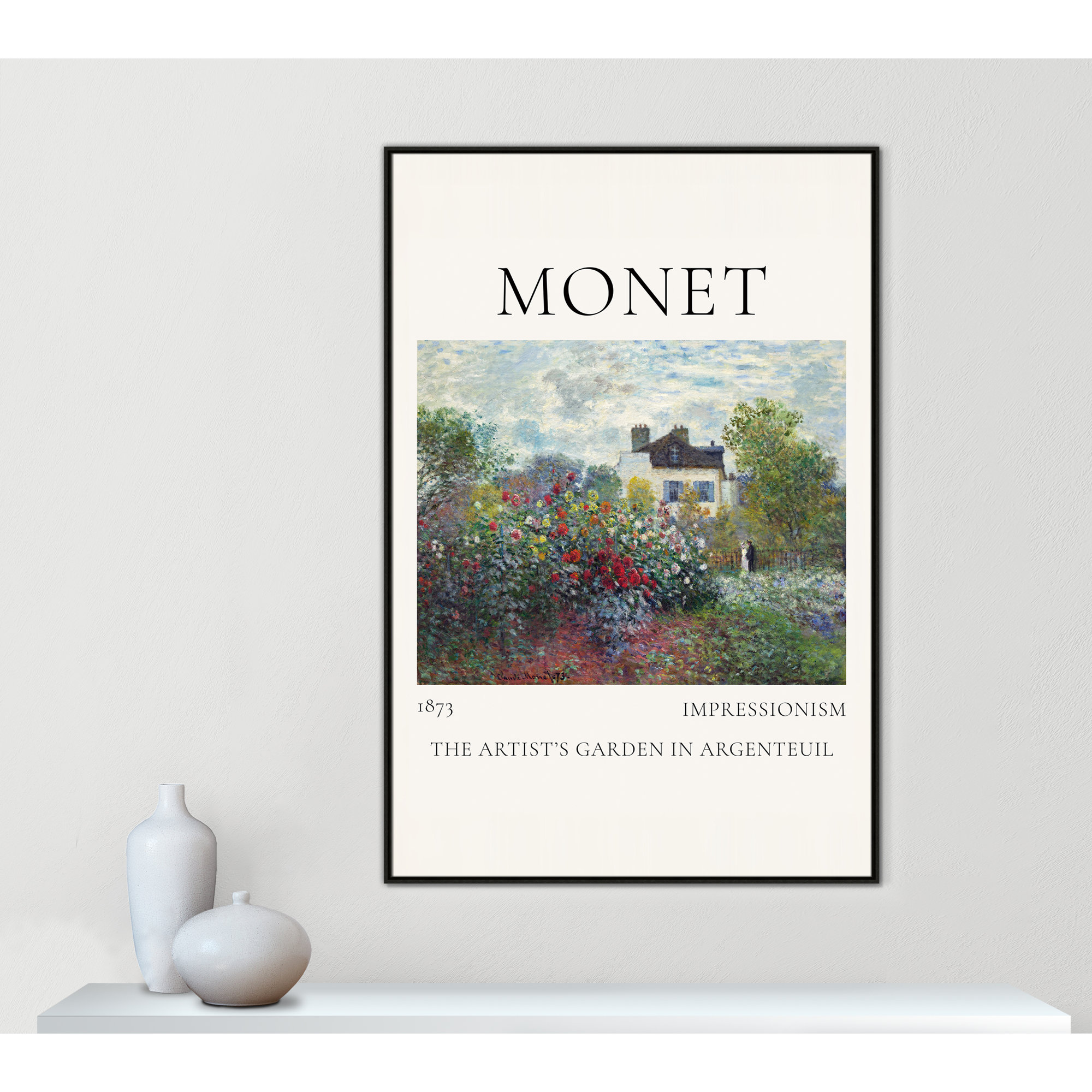 Artists Garden in Argenteuil Print by Claude Monet, Espresso Floater Frame, No, 61.5" H x 41.5" W x 2" D