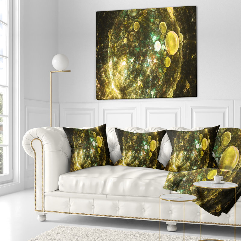 Spherical Planet Bubbles - Abstract Printed Pillow, 18" x 18", Yellow/Black, Throw Pillow
