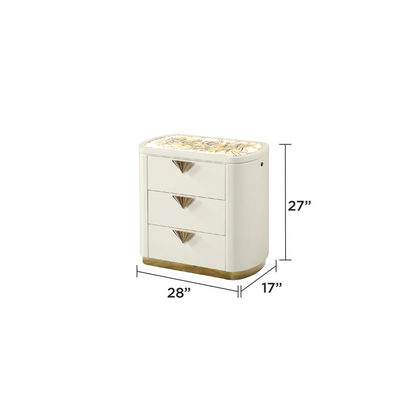 Table de chevet 3 tiroirs de style moderne en bois et or