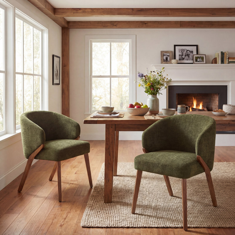 Chaises de salle à manger modernes, chaise d'appoint rembourrée en tissu avec pieds en bois pour la cuisine et la salle à manger, vert