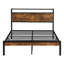 Lit plateforme en métal avec extrémités en bois, maillon, aucun sommier requis, espace de rangement suffisant, processus d'assemblage facile, tête de lit noire et brune et fixation, non indispensable-684793956
