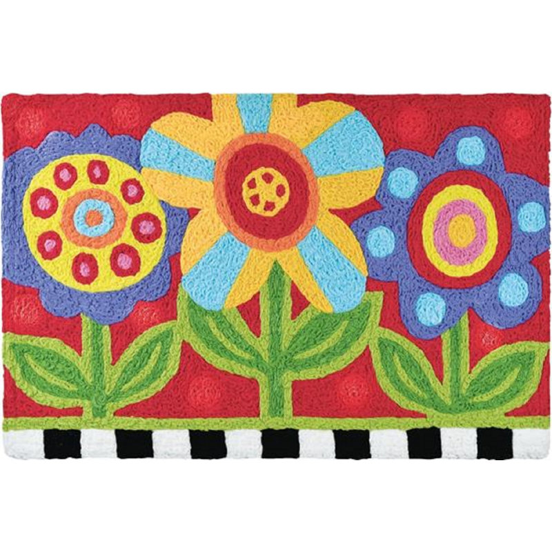 Tapis rouge / vert / bleu touffeté à la main 1 pi 8 po x 2 pi 6 po Vroman