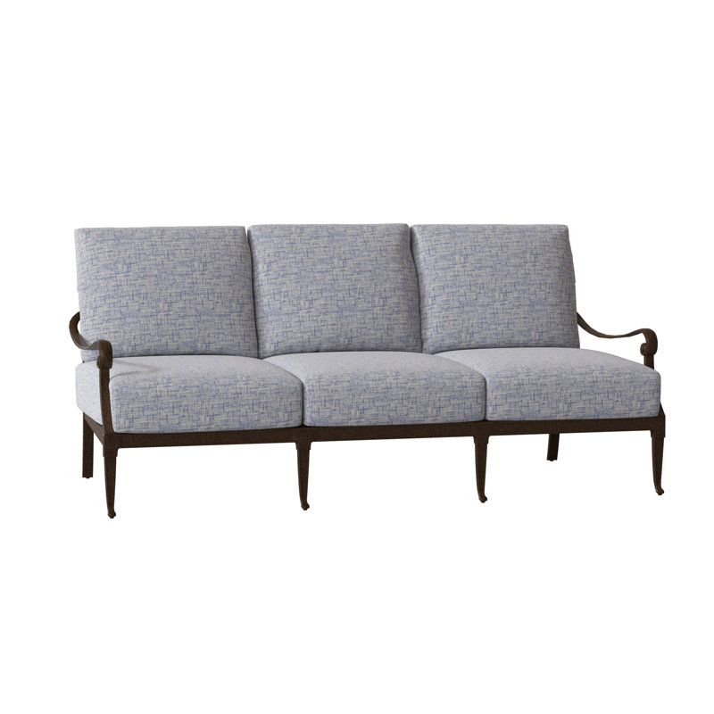 Wiltshire 75'' Wide Aluminum Patio Sofa with Cushions, Chestnut Brown, Sailcloth Salt Sunbrella® Textured