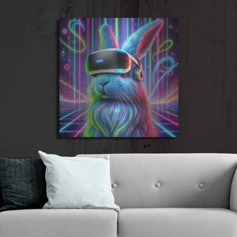 «Bunny Vr Headset» par Rey Klimt, art mural en métal, H 36 po x l 36 po