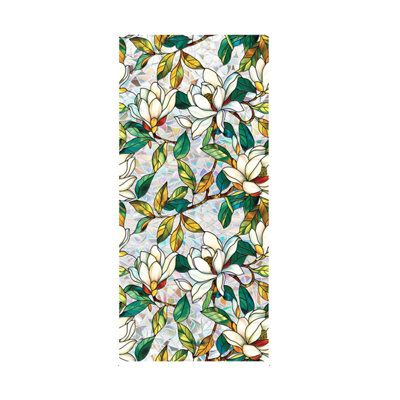 Static Cling Decorative Window Film, Vivid Plant Flower Stained Glass Window Decals Sticker