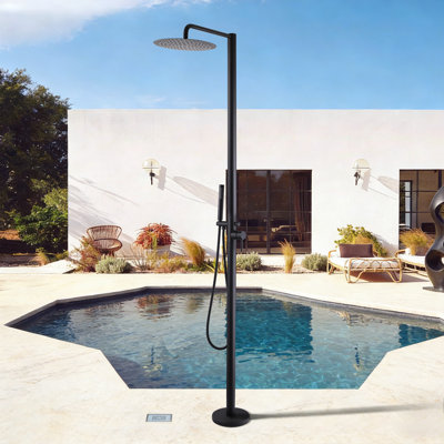 83.5" Stainless Steel Outdoor Freestanding Exposed Shower System with Handheld Shower