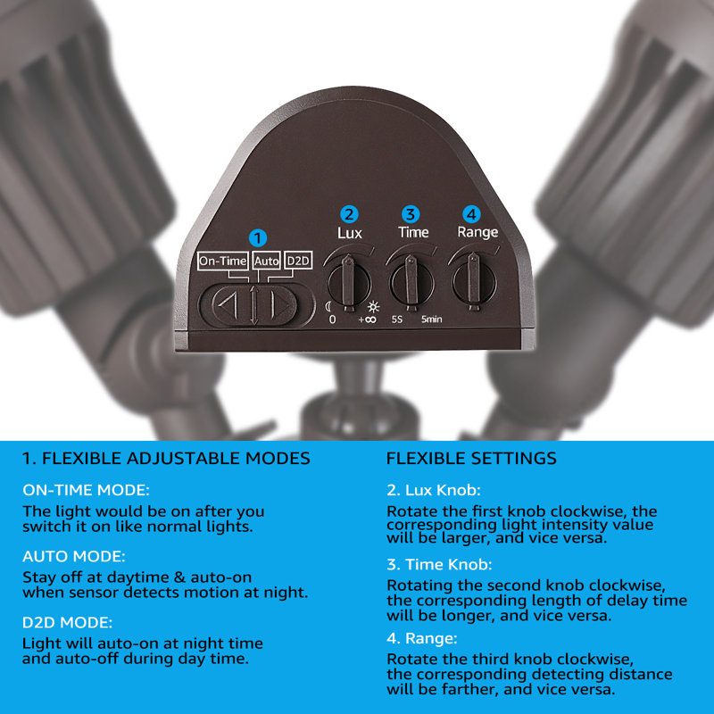 2-Head LED Security Light, Motion Sensor, Dusk to Dawn, 5000K Daylight, Bronze
