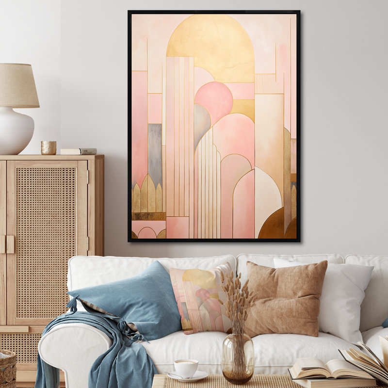 Golden City Dreams Retro Illustration I - Print on Canvas, Black Floater Framed, 32" H x 16" W x 1" D