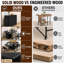 Folding Dining Table and 4 Chairs Set, 130CM/150CM Solid Wood Black Finish with Casters, Integrated Storage-887588605