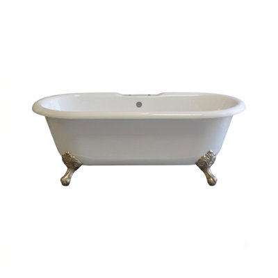The Arcadia 66-Inch Double Ended Clawfoot Acrylic Soaking Tub without Faucet Holes Strom Living