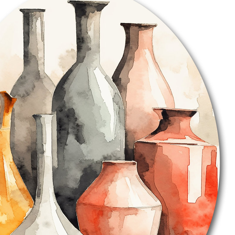 Vase de poterie Olpe orange et gris Boho, H 23 po x l 23 po x P 1 po