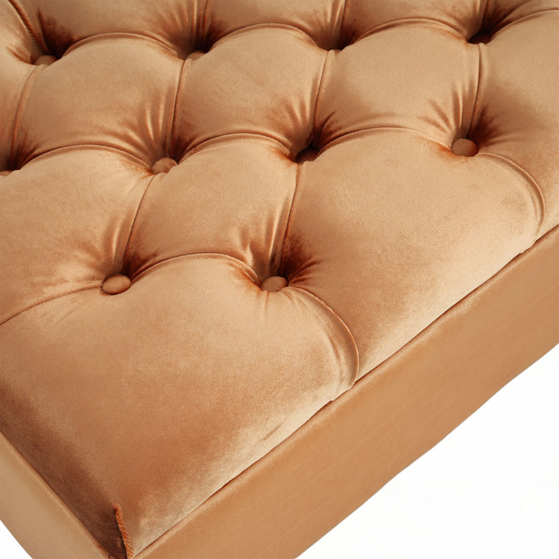 Banc de rangement en tissu Amalfi, Velours orange, 17" H x 51" W x 17.5" D