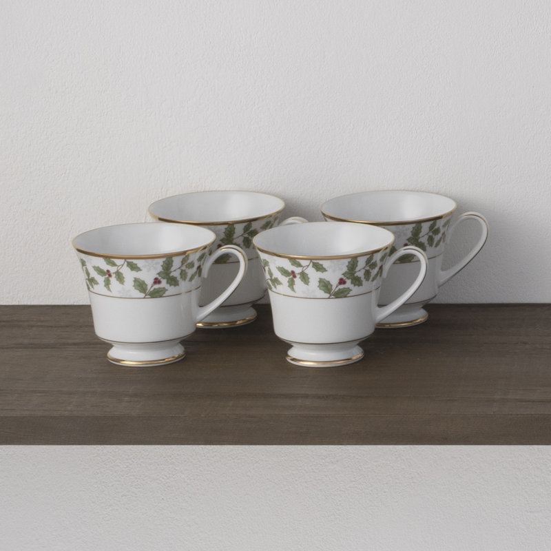 Ensemble de 4 tasses de 8 oz Noritake Holly & Berry Gold