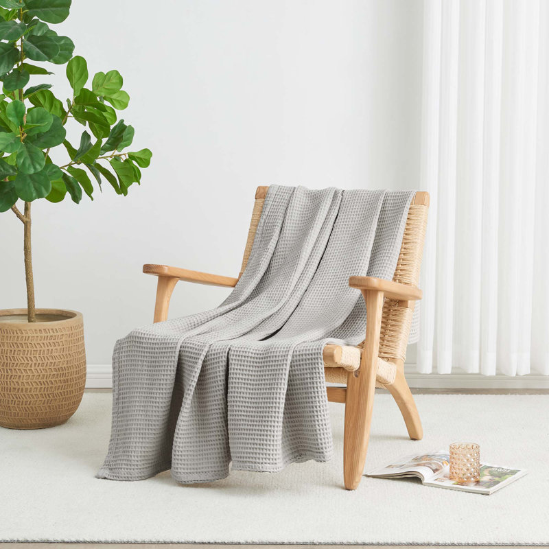 Couverture 100% coton gaufré Minali, Très grand, Gris clair