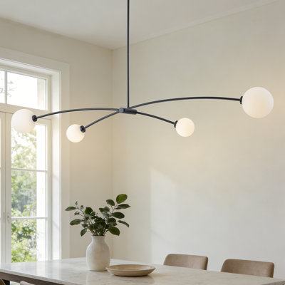 4-light Modern Linear Kitchen Island Pendant Light With Milky White Glass Globe