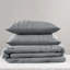 Édredon simple / simple TG plissé avec microfibre prélavée, motif quadrillé, équilibre parfait entre poids et chaleur, taies décoratives délavées, plis pincés raffinés, utilisation à l'année, lavable à la machine