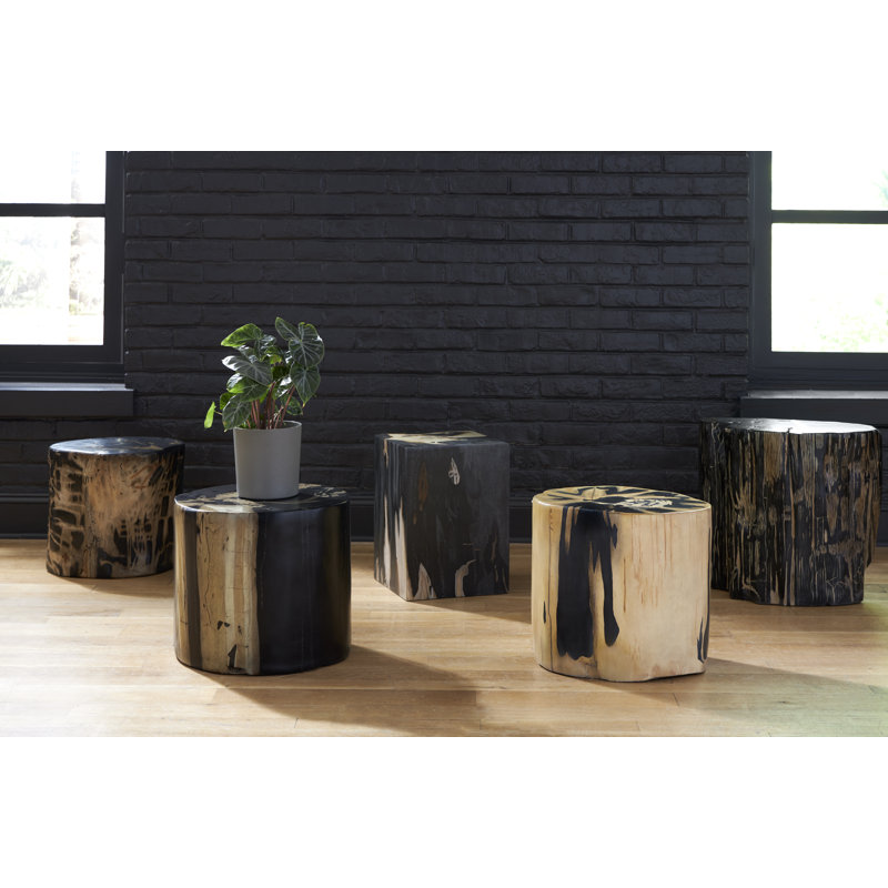 Aged Woodgrain Round Resin Accent Stool in Natural Finish