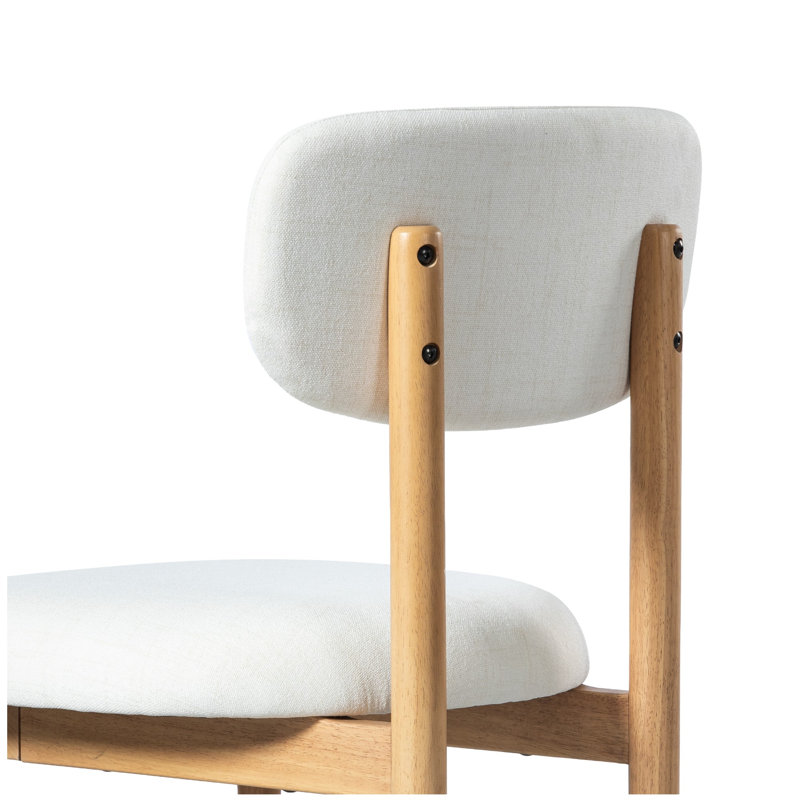 Modern Upholstered Dining Chair with Solid Wood Legs Side Chair for Kitchen Dining Room Living Room, Natural, White