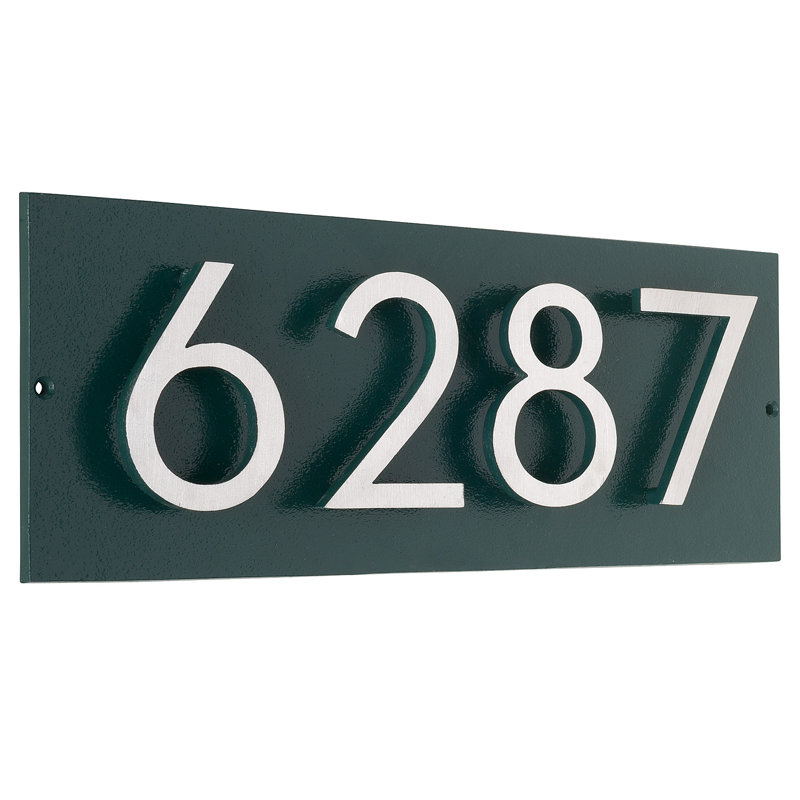 Plaque d’adresse murale flottante linéaire, Vert forêt, Nickel satiné deux tons