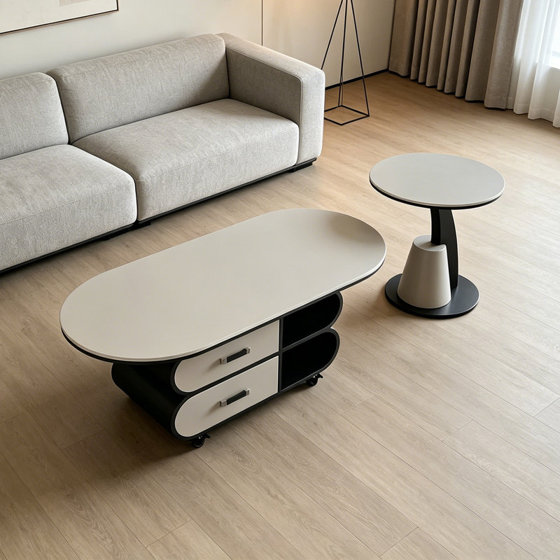 Table basse de style crème de luxe italienne légère, H 17,71 po x L 35,43 po x l 17,71 po, Blanc