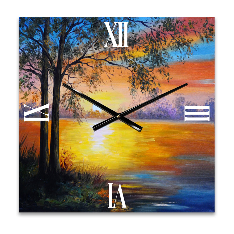 Horloge murale soirée arbre près du lac, Petit