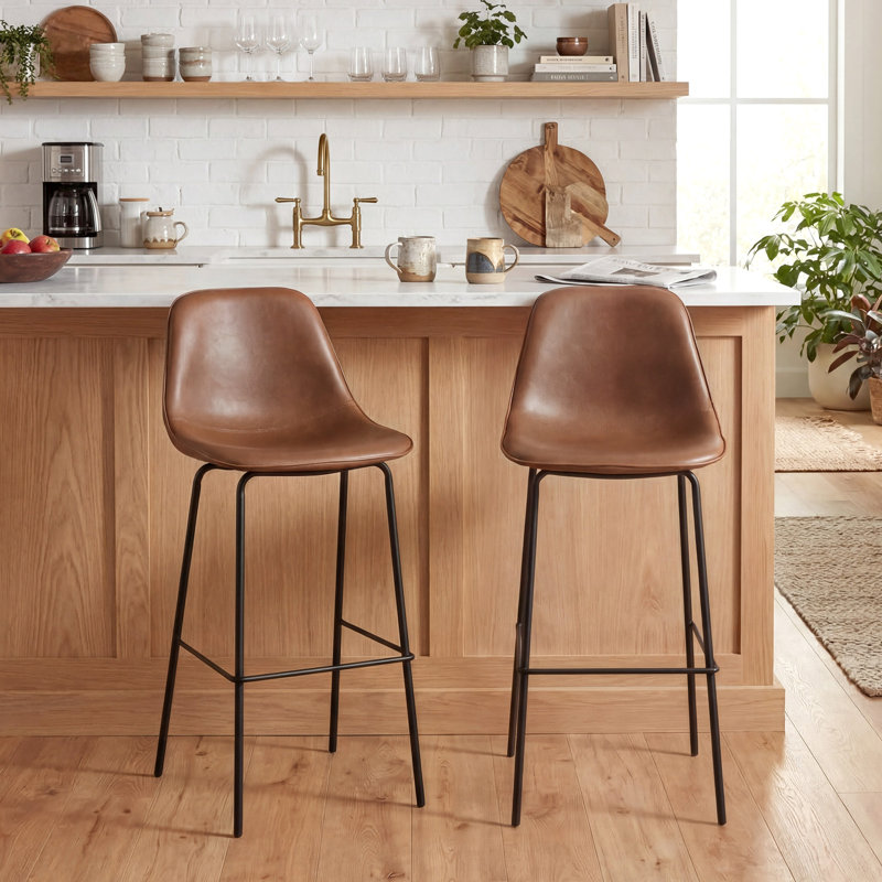 Ensemble de 2 tabourets de bar rembourrés Kavi, Tabouret de bar (siège d'une hauteur de 30 po), Similicuir brun