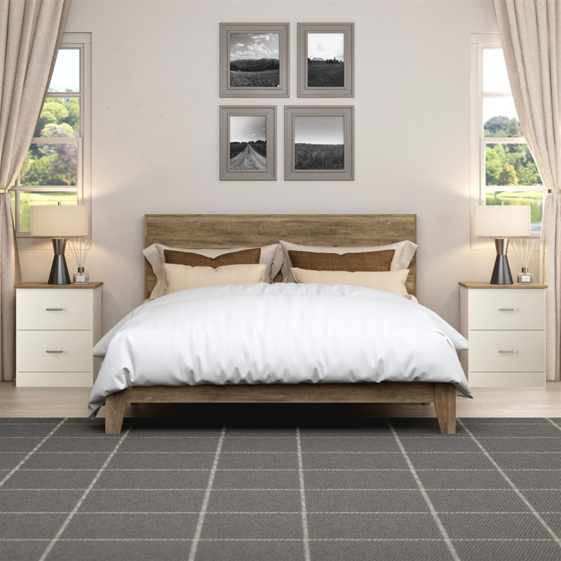 Allyannah 2 Pieces Bedroom Set, Ivory/Oak
