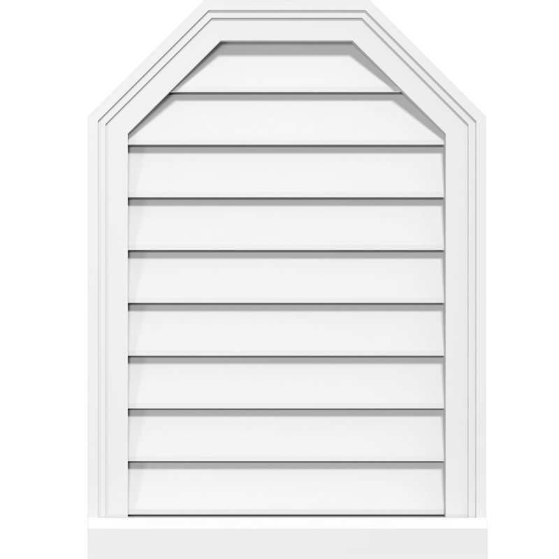 Octagonal Top Surface Mount Functional Brickmould Sill Frame PVC Gable Vent, 16" H x 28" W x 1" D