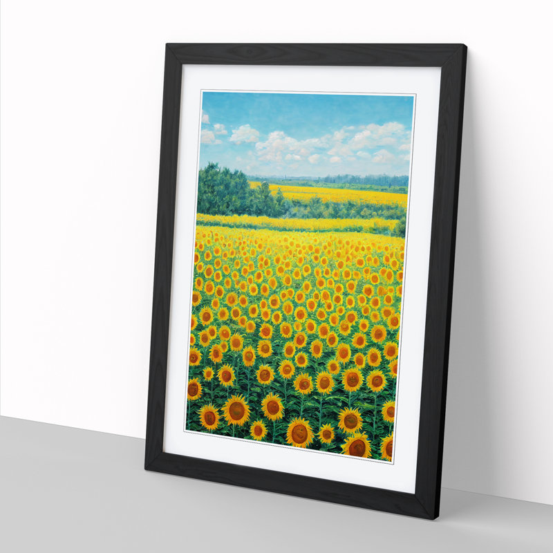Sunflower Field Painting Vol.7 - Picture Frame Print, 64cm H x 25cm W x 2cm D, Walnut