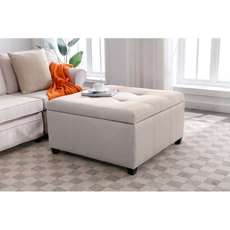Agilbert Fabric Upholstered Storage Ottoman, Beige