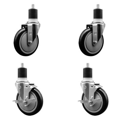 Poly Wheel Swivel 1-7/8 Inch Expanding Stem Caster Set 2 Brakes SCC