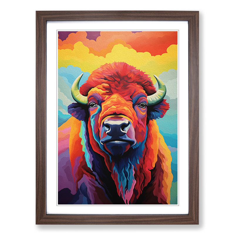 Buffalo Colour Field Art - Framed Print, Walnut Framed, 46cm H x 34cm W x 2cm D