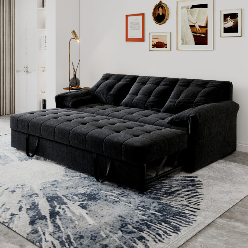 91 Canapé convertible 91 po avec lit escamotable, canapé-lit, appartement, tissu chenillecouleur: noir, Noir