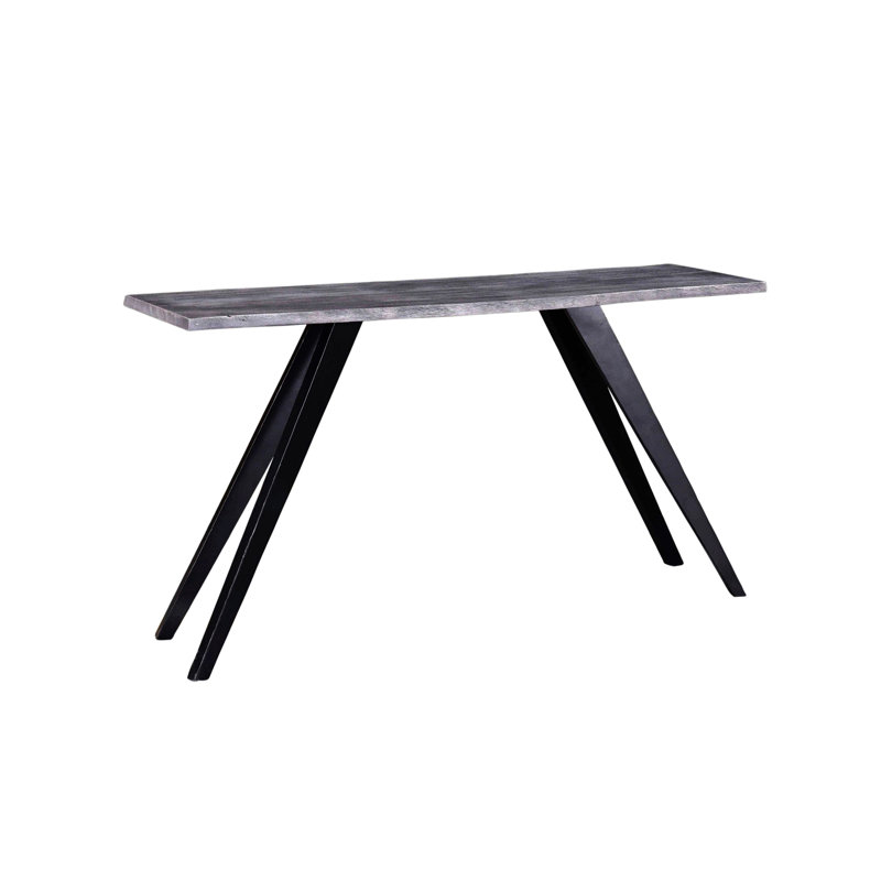Console de style industriel de 60 po en bois d'acacia et en métal, table d'appoint avec pieds en angle
