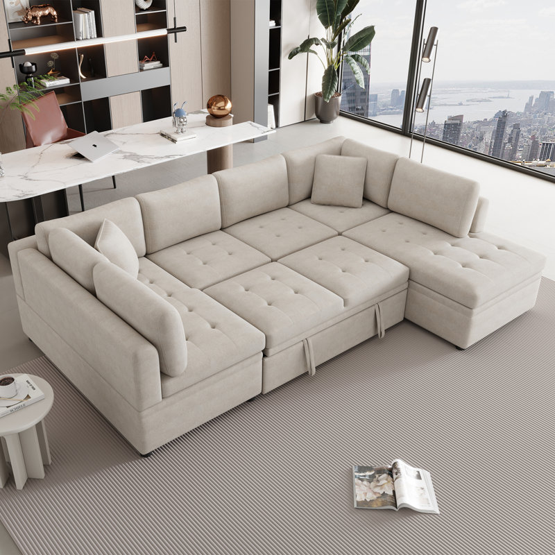 Canapé beige en chenille à accoudoirs carrés, Beige