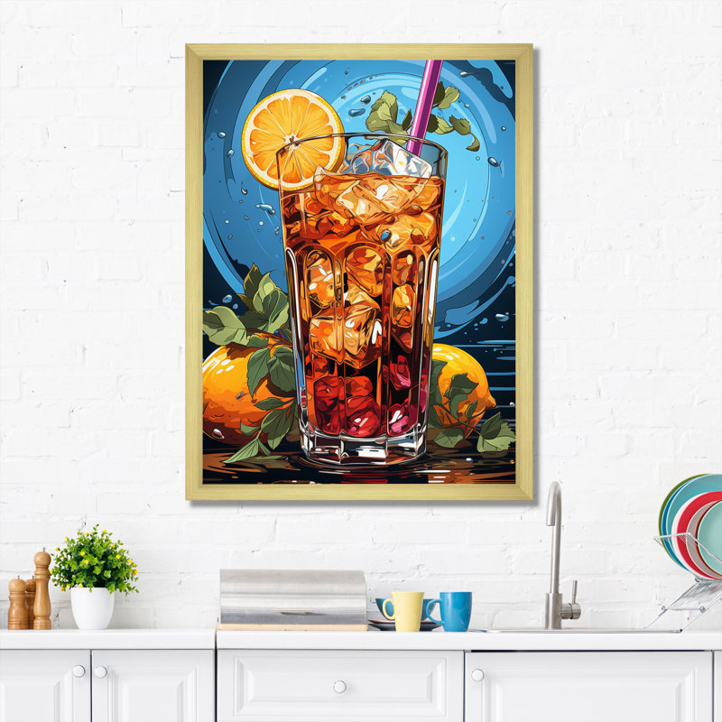 Spiritueux boisson III - décoration murale cocktails, H 32 po x l 24 po x P 1 po, Cadre doré à une seule photo