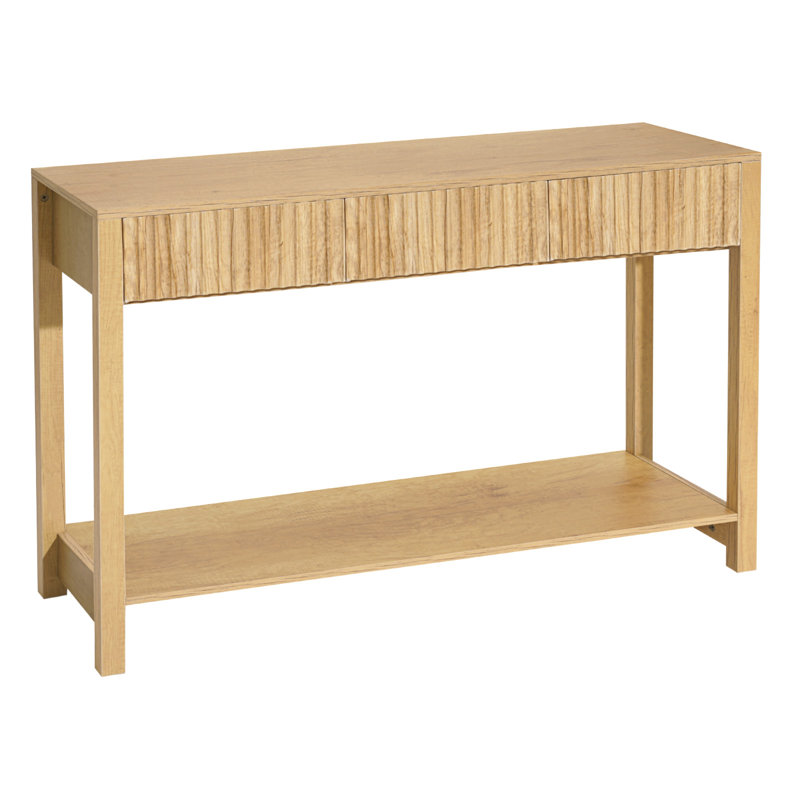 47 in Console Table, Farmhouse Desk Behind the Couch with Drawers and Bottom Storage Shelf, Wooden Rectangle Entrance Narrow Sofa Table for Hallway, Bedroom, Living Room, Foyer, Burlywood