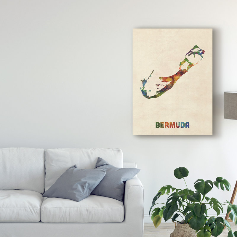 « bermudes aquarelle map », impression sur toile tendue, H 32 po x l 24 po x P 2 po