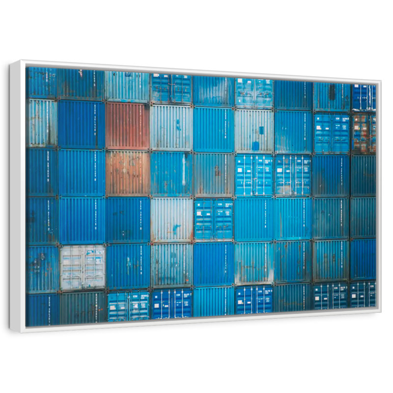 Contenants de transport bleus, Cadre flottant blanc, 43 po x 29 po