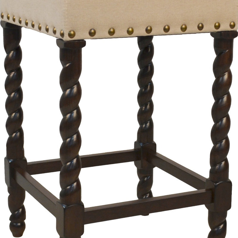 Chaise 30 po en similicuir noir et bois massif sans dossier avec repose-pieds, Cream/Espresso