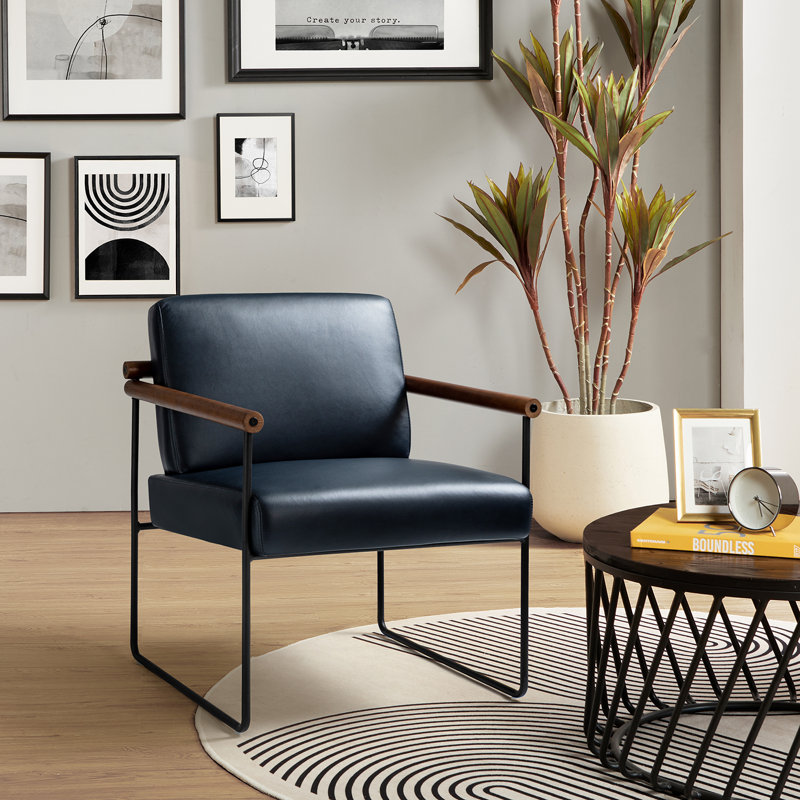 Fauteuil ergonomique en cuir Avelina, Similicuir bleu marine