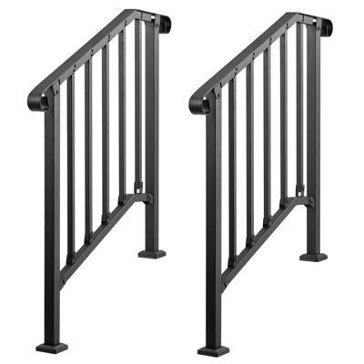 Handrails for Outdoor Steps, 2-3 Step Stair Hand Rail Kit, Black Retro Arch Stair Rails for Seniors, Concrete Steps & Porch & Deck, Heavy-Duty Steel Railings with Installation Kit