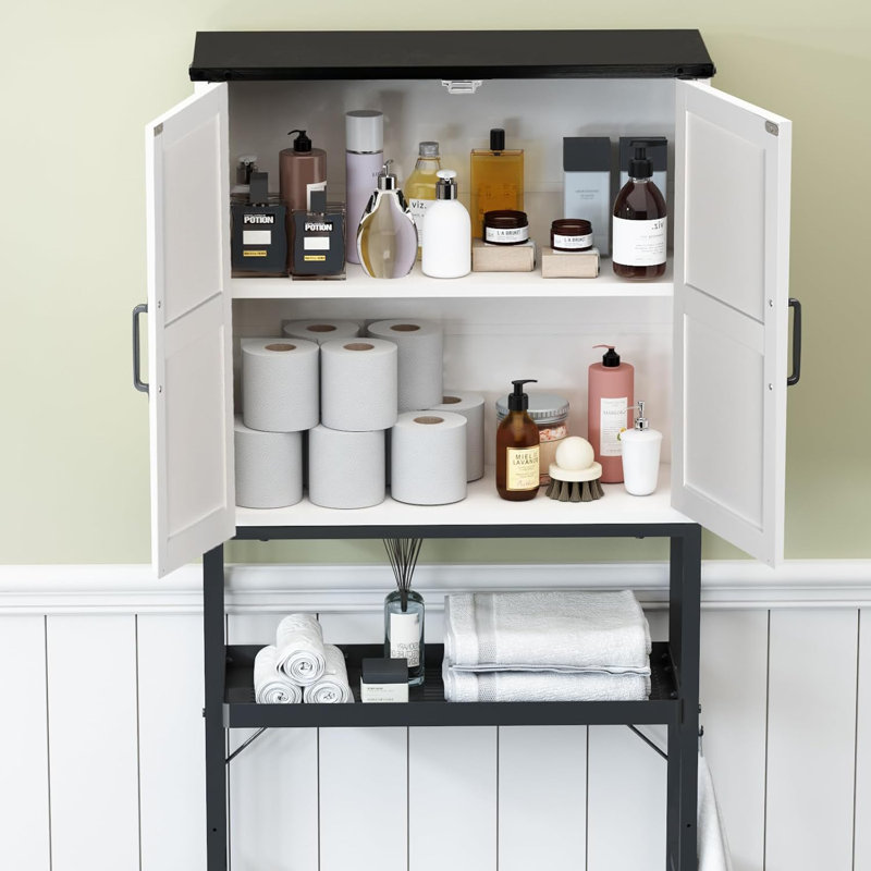 Bathroom Above Toilet Cabinet Organizer with Doors and Adjustable Shelves