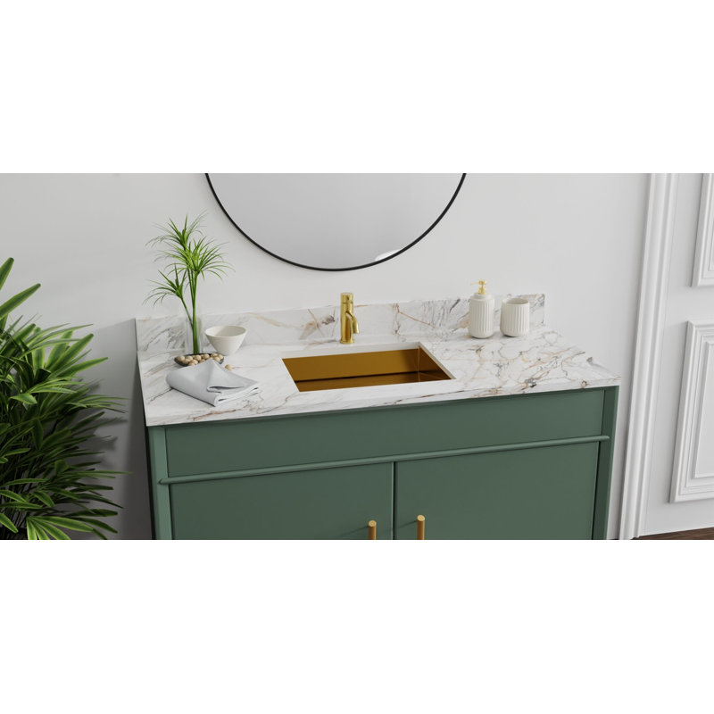 Badeloft 19.7" x 16.5" Stainless Steel Undermount Bathroom Sink in Brushed Gold, Gold