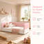 Lit simple au sol avec tête de lit tapissier, accoudoirs et côtés de protection, lit plateforme à profil bas-129184789