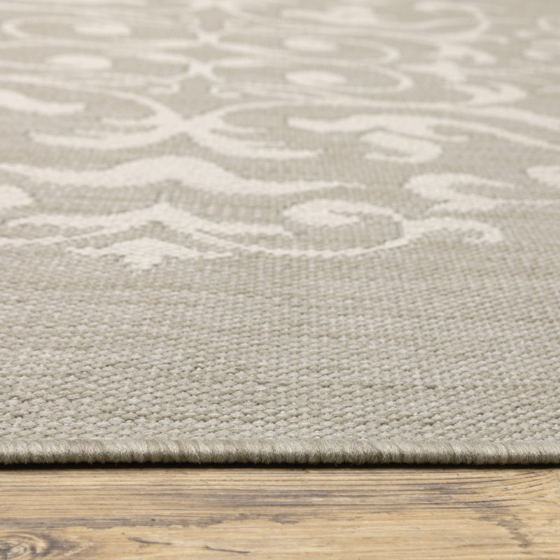 Tapis oriental intérieur / extérieur taupe / ivoire Millry, Rectangle 7 pi 10 po x 10 pi