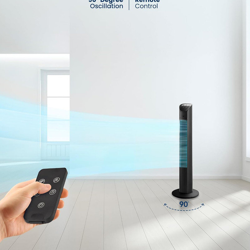 36" Black Oscillating Tower Fan with Remote Control